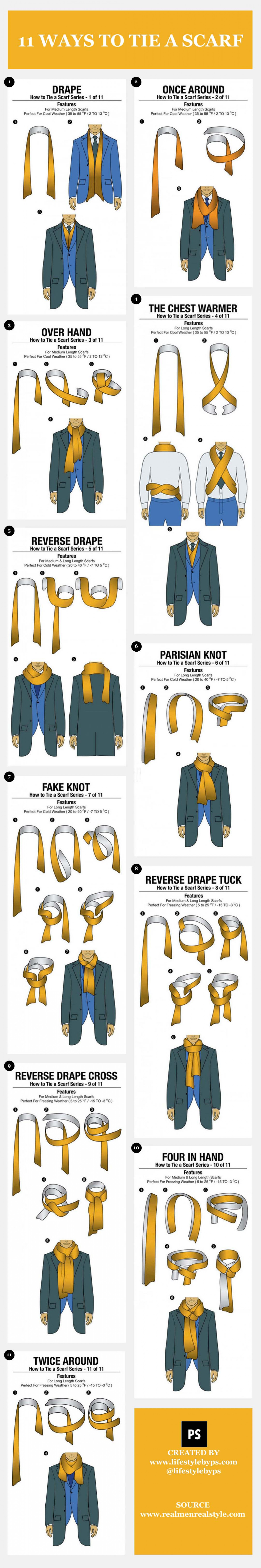 How To Infographic: 11 Simple Ways to Tie a Scarf